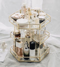 360 Rotating Makeup Organizer Spinning Cosmetic Makeup Swivel Antique Storage Box Mirror Glass Beauty Display, Gold Spin Large Capacity Vanity Organizer,Great for Countertop and Bathroom