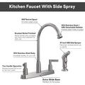 GOWIN Brushed Nickel Kitchen Faucet with Side Sprayer,2 Handle Kitchen Sink Faucet,Kitchen Faucets for Sink 3 Hole or 4 Hole,High Arc Stainless Steel 8 Inch Centerset Kitchen Faucet