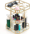 360 Rotating Makeup Organizer Spinning Cosmetic Makeup Swivel Antique Storage Box Mirror Glass Beauty Display, Gold Spin Large Capacity Vanity Organizer,Great for Countertop and Bathroom