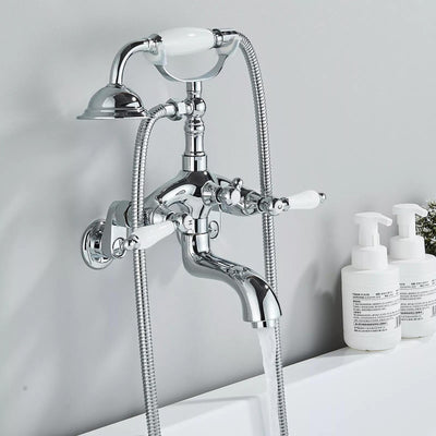 feetron Chrome Clawfoot Tub Faucet Wall Mount Bathtub Filler Tap with Hand Shower Dual Handle