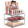 3 Tier Clear Makeup Organizer with Drawer, Cosmetic Storage for Dresser Countertop and Bathroom Vanity, Beauty Holder for Lipstick Brush Skincare