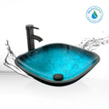 Eclife 16.5" Square Tempered Glass Bathroom Sink Combo with Faucet 1.5 GPM and Pop up Drain Bathroom Bowl, Turquoise