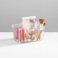 mDesign Plastic Makeup Storage Organizer Divided Basket Bin for Bathroom Vanity, Clear