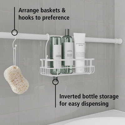 Mainstays Tension Rod Bath Organizer Pole Caddy, No Tools, 4.85 - 6 Ft., Rust Resistant, White