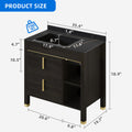 Dextrus 36 Inch Bathroom Vanity with Marble Sink, Mid-Century Modern Free Standing Bathroom Sink Storge Cabinet with Drain, Walnut and Gold