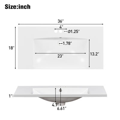 Bathroom Vanity with Sink, 36 inch Bathroom Vanity with Sink, Bathroom Sink Vanity with 3 Drawers and 2 Open Shelf, Built-in Soft Closing Door, Freestanding Bathroom Vanity Cabinet for Bathroom, White