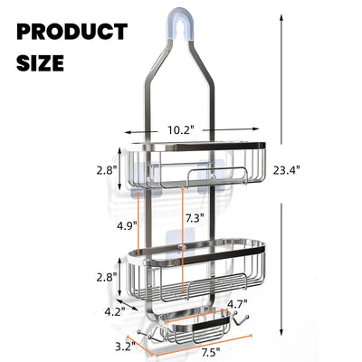 AHOXE Hanging Shower Caddy Over Shower Head Caddy Rustproof No Drilling Bathroom Organizer Rack, Silver