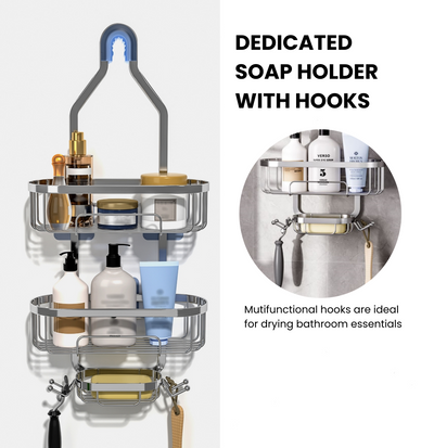 AHOXE Hanging Shower Caddy Over Shower Head Caddy Rustproof No Drilling Bathroom Organizer Rack, Silver
