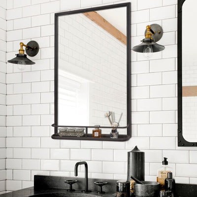 ABBSR 22x32in. Rectangular Wall Mirror with Spacious Shelf,Black Hanging Bathroom Mirror Has Metal Frame