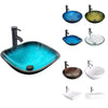 Eclife 16.5" Square Tempered Glass Bathroom Sink Combo with Faucet 1.5 GPM and Pop up Drain Bathroom Bowl, Turquoise