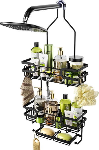 LEFEE Over the Shower Caddy with 2 Large Capacity Basket Shelves with 2 Soap Rack and 14 Hooks, Over the Shower Head No Drilling Rustproof Shower Caddies for Bathroom,Stainless Steel