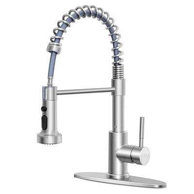 Vesteel Kitchen Faucet, Modern 18/10 Stainless Steel High Arc Pull Out Kitchen Sink Faucet with Deck Plate and Pull Down Sprayer, Brushed Nickel & Single Handle