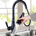 Yosoo Solid Brass High Arch Oil Rubbed Bronze Single Handle Kitchen Lavatory Faucets with Pause Control Handheld Pull Out Spout Sprayer for Bathroom Black