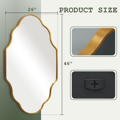 TEWLOSS Scalloped Bathroom Mirrors Wall Mirror, 46"x26" Gold Aluminum Frame