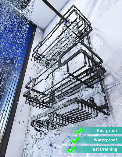 LEFEE Over the Shower Caddy with 2 Large Capacity Basket Shelves with 2 Soap Rack and 14 Hooks, Over the Shower Head No Drilling Rustproof Shower Caddies for Bathroom,Stainless Steel