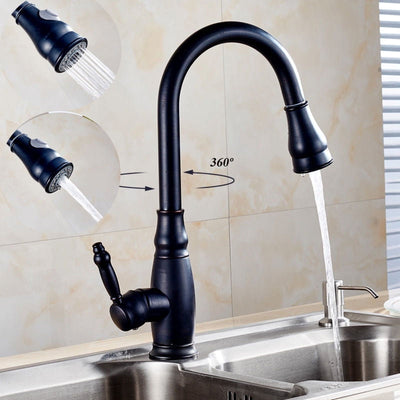 Yosoo Solid Brass High Arch Oil Rubbed Bronze Single Handle Kitchen Lavatory Faucets with Pause Control Handheld Pull Out Spout Sprayer for Bathroom Black