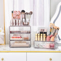 3 Tier Clear Makeup Organizer with Drawer, Cosmetic Storage for Dresser Countertop and Bathroom Vanity, Beauty Holder for Lipstick Brush Skincare