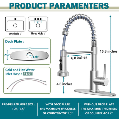 Vesteel Kitchen Faucet, Modern 18/10 Stainless Steel High Arc Pull Out Kitchen Sink Faucet with Deck Plate and Pull Down Sprayer, Brushed Nickel & Single Handle