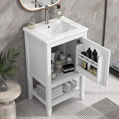 Bellemave Modern 20" Bathroom Vanity Set with Sink Combo Wooden Storage Cabinet with Ceramic Sink Free Standing Single Basin Vanity Storage Cabinet with Door and Shelf, (20”, White)