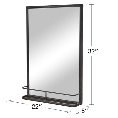 ABBSR 22x32in. Rectangular Wall Mirror with Spacious Shelf,Black Hanging Bathroom Mirror Has Metal Frame