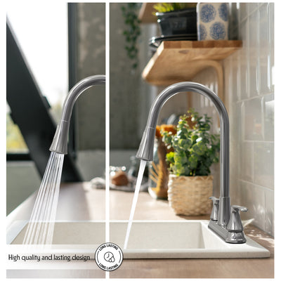 22167143 -Hybrid Metal Kitchen Sink Faucet 28mm Spout with Pull down Spray Brushed Nickel