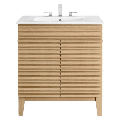 Modway Render 30" Particleboard Bathroom Vanity Cabinet in Oak/White