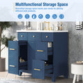 Bathroom Vanity with Sink, 36 Inch Vanity Cabinet Set with Single Sink and Countertop, Built-in Soft Closing Door and Drawers, Freestanding Bathroom Vanity Storage Cabinet for Small Space, Navy Blue