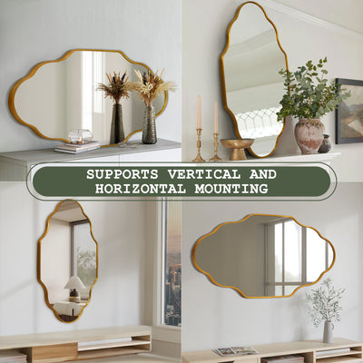 TEWLOSS Scalloped Bathroom Mirrors Wall Mirror, 46"x26" Gold Aluminum Frame